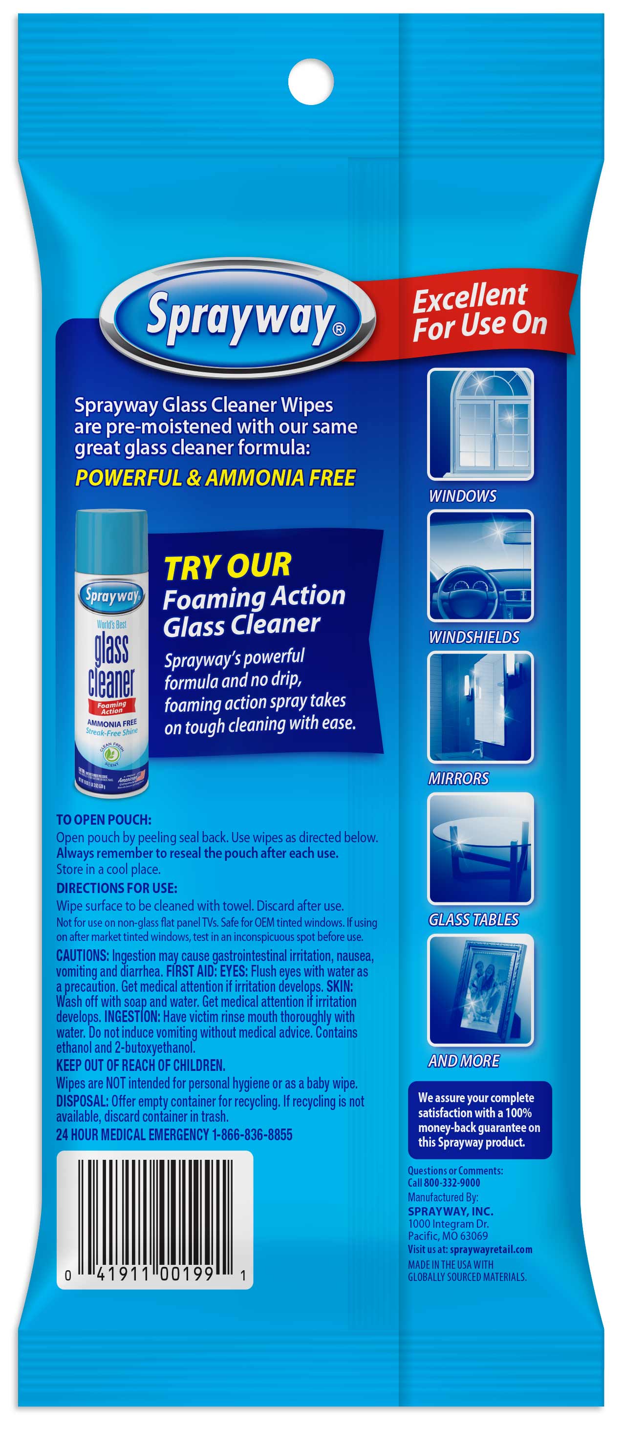 Ammonia-Free Glass Cleaner Wipes - Sprayway Cleaners